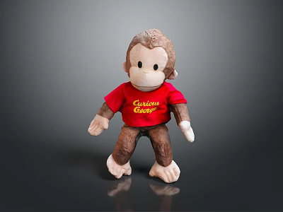 Children Playing with Curious George Plush Toy in Red Shirt Soft Stuffed Monkey 3d model