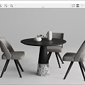 Round Dining Table Set With Gray Upholstered Chairs Marble Base Decorative Items 3d model