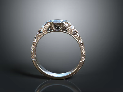 Elegant Engraved Ring With Central Sparkling Gemstone And Delicate Metal Design 3d model