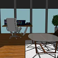 Modern Home Office Desk With Office Chair Laptops Artwork And Window View