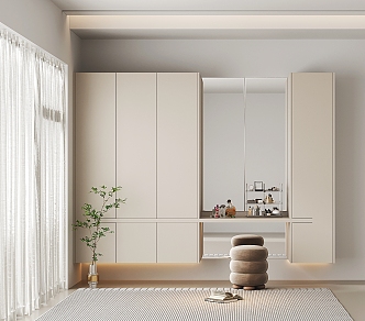 Modern Cream Wall-mounted Wardrobe Dressing Cabinet Integrated Cabinet Cream Wall-mounted Wardrobe Dressing Cabinet Integrated Cabinet 3d model