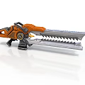 Orange And Silver Mechanical Chainsaw Gun With Serrated Blade And Detailed Components