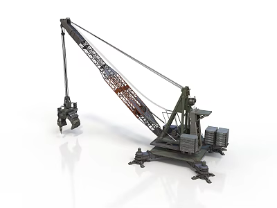 Industrial Construction Crane With Long Boom And Lifting Hook Device 3d model