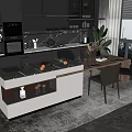 Modern Kitchen Dining Table Set With Black Countertop Grey Chairs Plant And Window