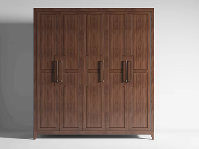 Dark Brown Wooden Wardrobe With Four Doors And Metal Handles Simple Design 3d model