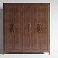 Dark Brown Wooden Wardrobe With Four Doors And Metal Handles Simple Design