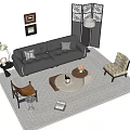 Elegant Leather Sofa and Coffee Table Set with Throw Pillows Floor Lamp and Wall Art 3d model