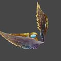 Mythical Game Movie Character With Vibrant Yellow Purple Glowing Wings And Blue Gem