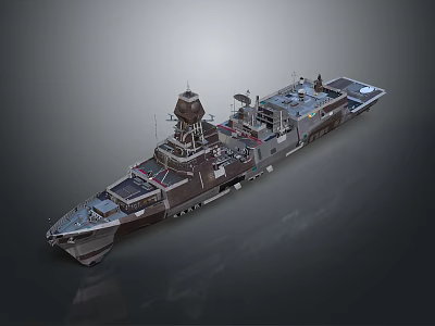 Modern Military Warship With Naval Deck Radar And Weapon Systems 3d model