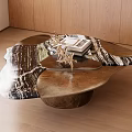 Unique Design Coffee Table With Irregular Shape Metal Frame And Marble Surface Decorative Books 3d model