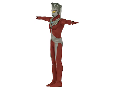Silver and Red Game Movie Character With Helmet Chest Gem Arms Outstretched 3d model