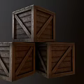 Three Stacked Wooden Crates with Sturdy Crossed Planks and Rustic Design