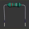 Green And Red Striped Resistor With Silver Metal Supports And Purple Ends On Black Background