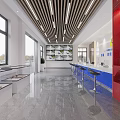 Modern Service Hall Interior Design With Service Counters Bright Lighting Large Windows And Marble Floor