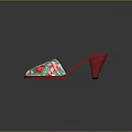 Women's Sequined Slippers with Red Heels Turquoise Upper and Pink Floral Pattern