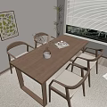 Wooden Dining Table With Four Chairs Vase Plant And Rug Near Window In Bright Room