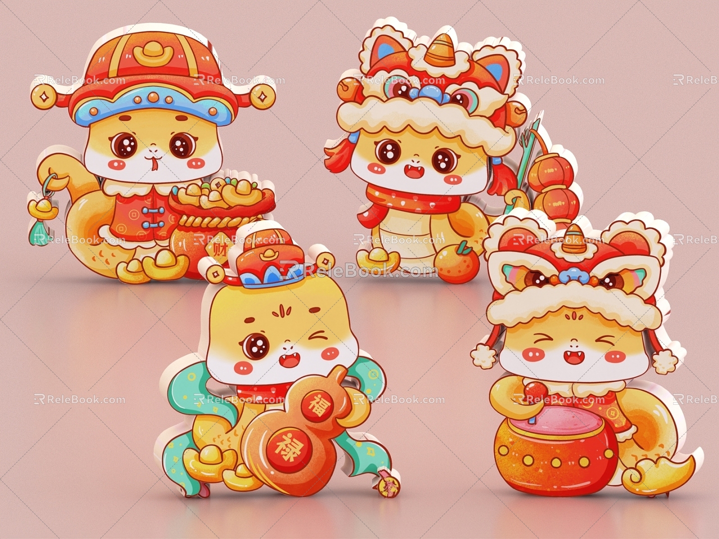 Year of the Snake Beautiful Chen Snake Baby 2025 Heap Head Door to Welcome New Year Spring Festival Year of the Snake Image 3d model