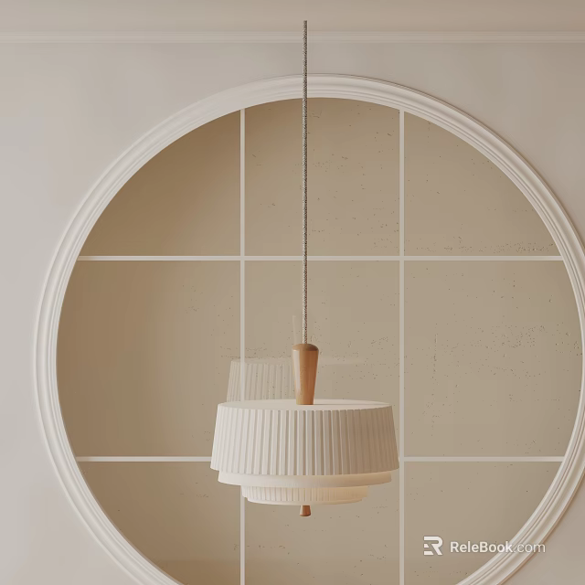 Minimalist White Pendant Light With Wooden Accent Hanging In Modern Room 3d model 