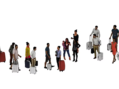 Multiple People Carrying Various Suitcases Walking Together In Travel Scenario 3d model
