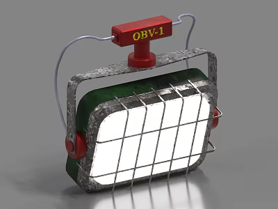 Industrial Style Wall Light With Metal Frame Grid Cover And Red Accent Components 3d model