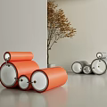 Modern Orange and Grey Lounge Chair with Circular Elements in Leisure Space