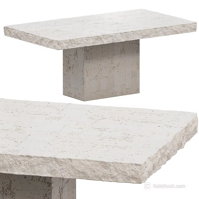 White Stone Desk With Natural Texture And Square Support Leg Design 3d model 