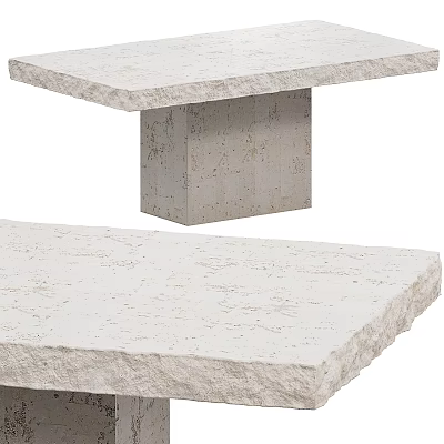 White Stone Desk With Natural Texture And Square Support Leg Design 3d model