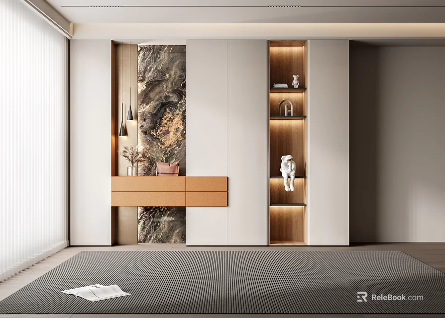 Elegant Modern Shoe Cabinet Design With Wooden Panels And LED Lighting Storage 3d model 