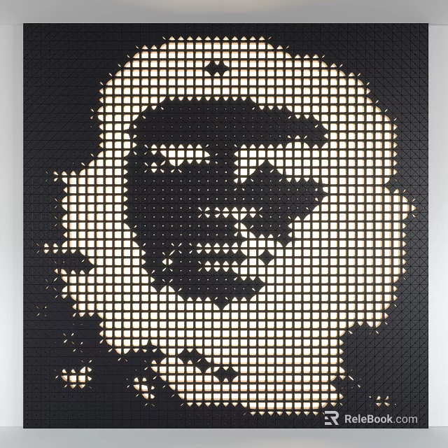 Black And White Grid Portrait Art With Detailed Human Face Design 3d model 