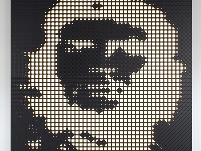 Black And White Grid Portrait Art With Detailed Human Face Design 3d model