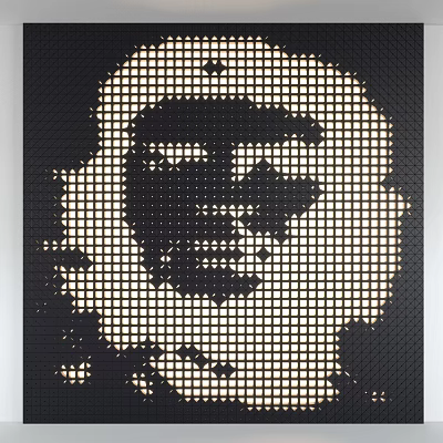 Black And White Grid Portrait Art With Detailed Human Face Design 3d model