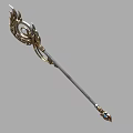 Ornate Magical Staff Featuring Golden Spiral Design Silver Shaft And Blue Gemstone