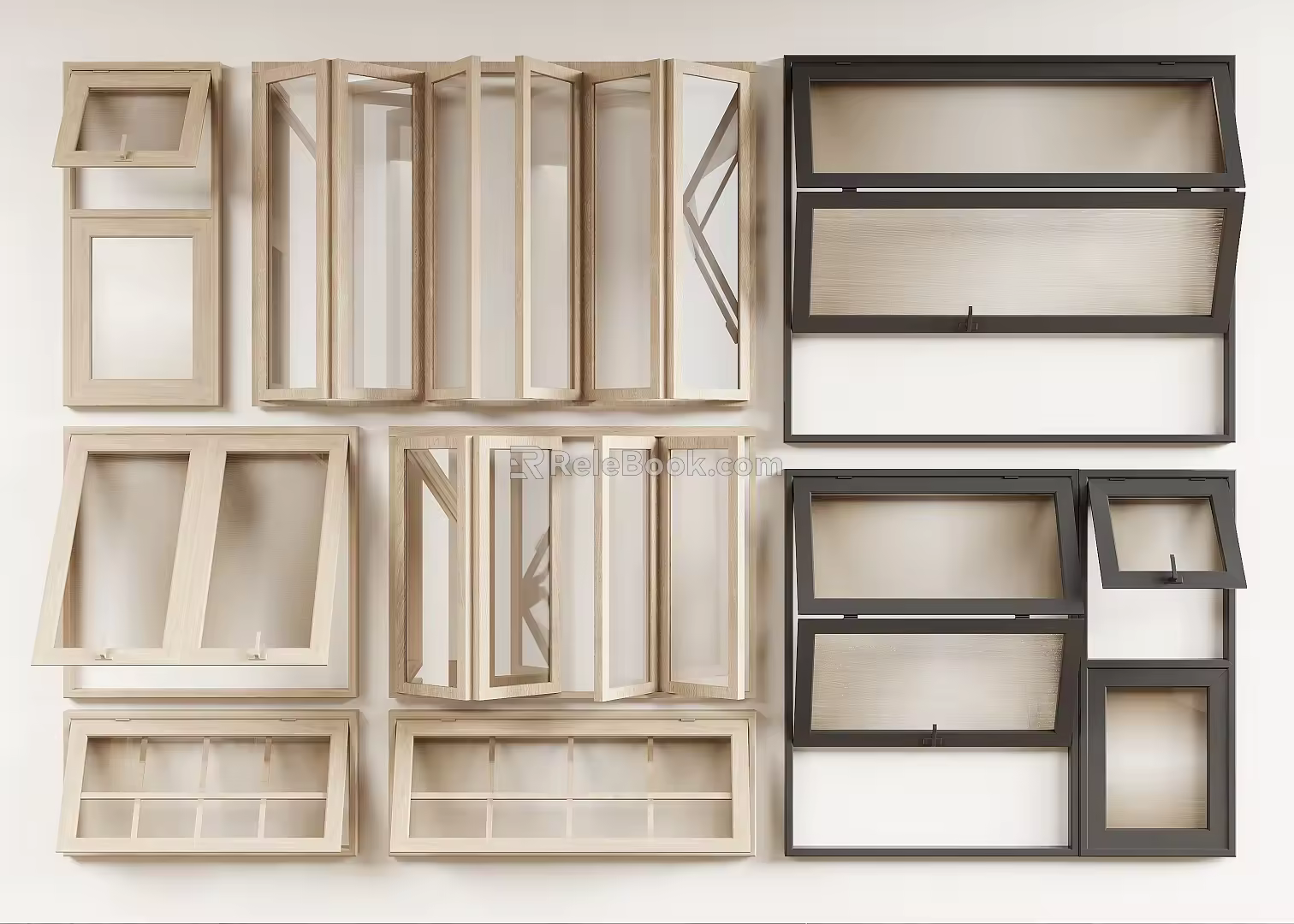 modern windows folding windows casement windows single window glass windows wood frame windows 3d model