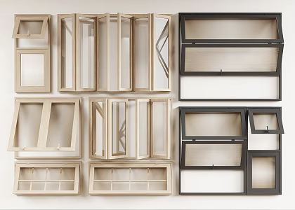 modern windows folding windows casement windows single window glass windows wood frame windows 3d model