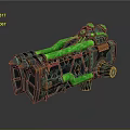 Detailed Industrial Mechanical Device with Green Pipes and Decorative Metal Elements