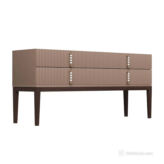 Modern Luxury Ribbed TV Cabinet With Elegant Beaded Handles And Sturdy Solid Wood Legs 3d model 