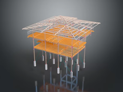 Modern Architectural Framework With Multi Layer Structure And Support Columns 3d model