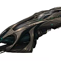 Futuristic Sci Fi Starship With Metallic Exterior And Glowing Blue Lights