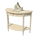 Entryway Console Table With Curved Design Drawer Lower Shelf And Decorative Items 3d model