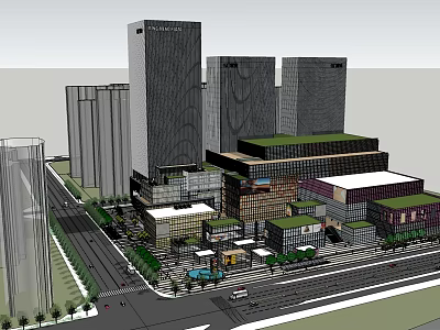 Modern High Rise Office Building Complex With Commercial Area And Green Space 3d model