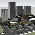 Modern High Rise Office Building Complex With Commercial Area And Green Space