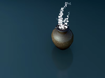 Classic Brown Ceramic Vase With White Flowers Decoration For Modern Home Decor 3d model