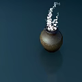Classic Brown Ceramic Vase With White Flowers Decoration For Modern Home Decor