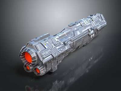 Sci-Fi Spaceship Model 3D Rendered With Mechanical Details And Red Thrusters 3d model