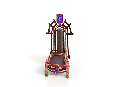 Ornate Colorful Chair Design With Intricate Carved Frame And Upholstered Seat 3d model