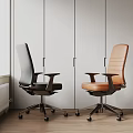 Ergonomic Office Chairs in Gray and Brown with White Cabinet Background