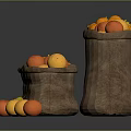 Fresh Assorted Fruits in Burlap Sacks with Scattered Colorful Produce