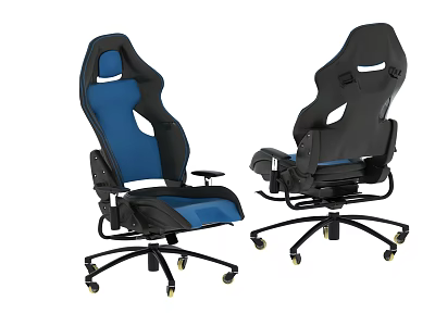 Ergonomic Blue and Black Gaming Chair with High Back Adjustable Armrests and Swivel Base 3d model