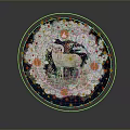 Intricate Circular Sculpture Carving Featuring Ram Stars Clouds And Golden Border