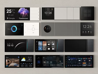 Smart Modern Switch Panels With Time Temperature Weather Display And Digital Screen Design 3d model